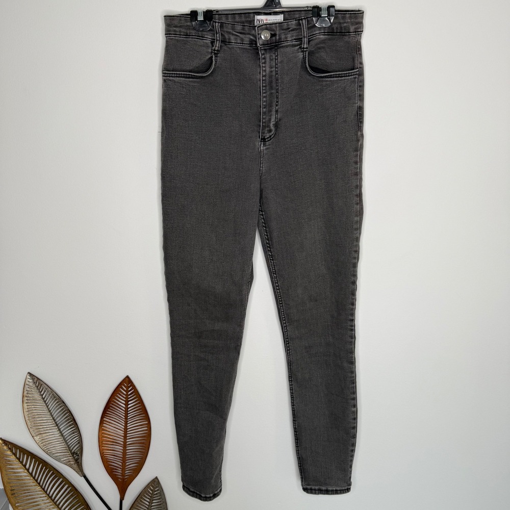 E2 Zara Womens High Rise Skinny Jeans Charcoal Gray Faded Denim‎ Size 10 US